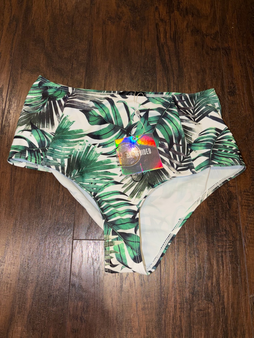Missguided Green Palm Print High-Waist Bikini Bottoms